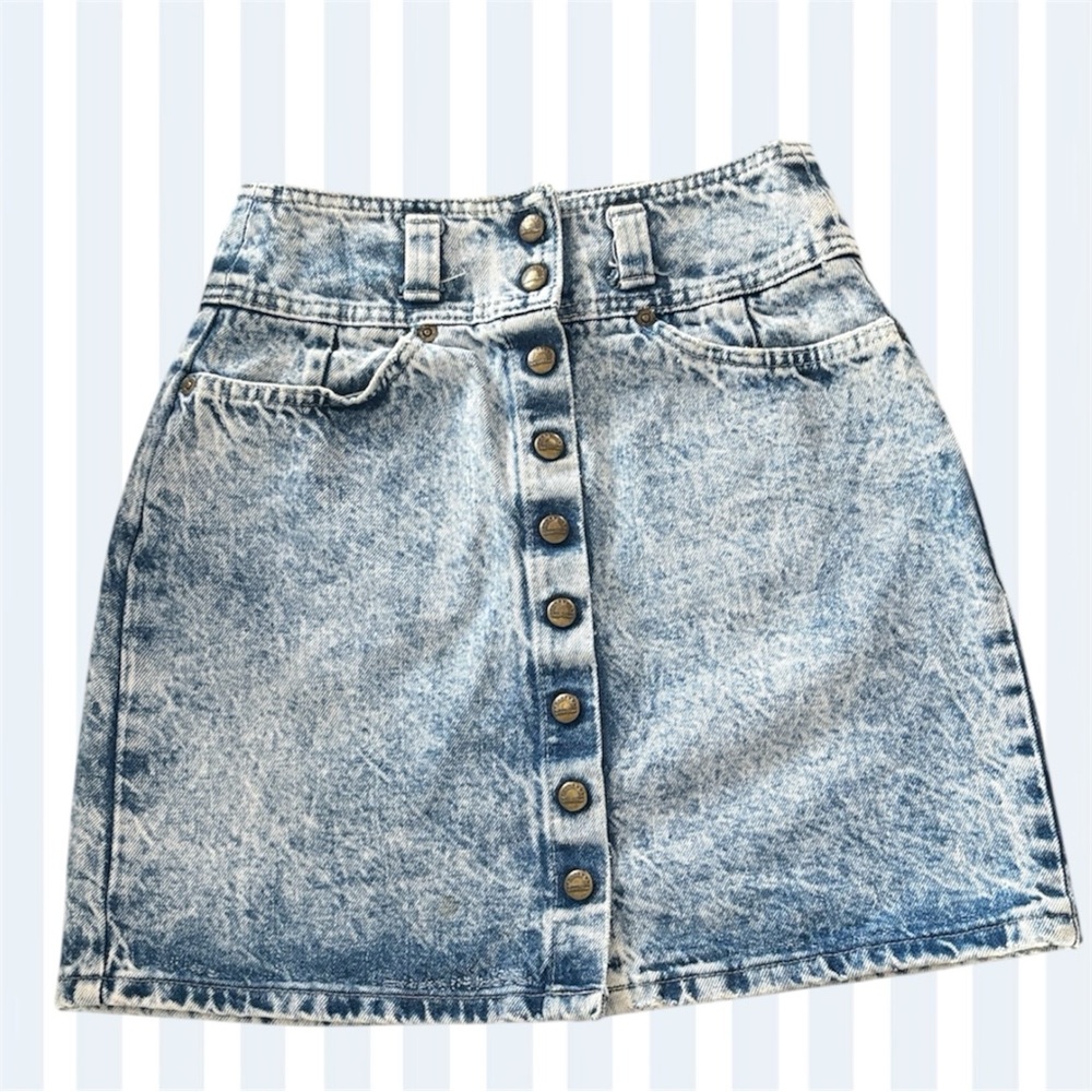 Vintage Sunset Blues Denim Mini Skirt with Button Front size 7